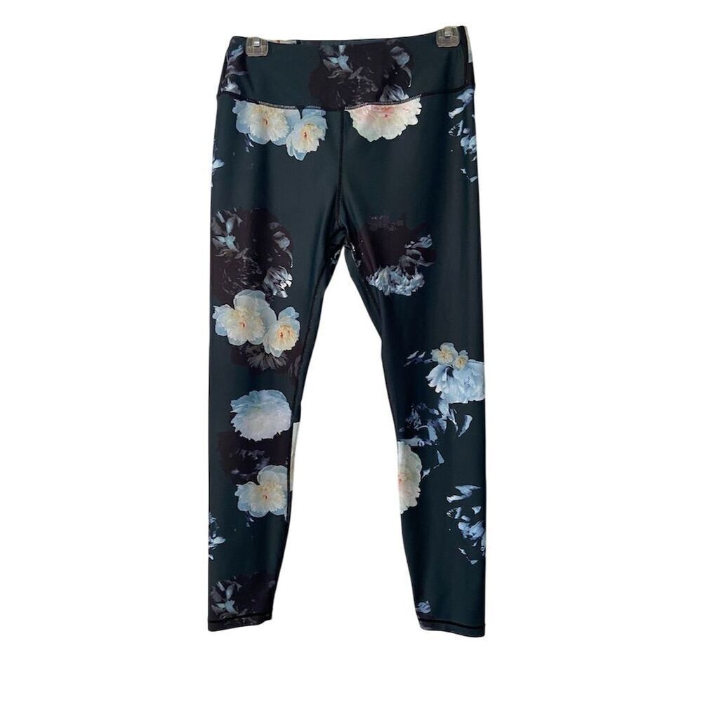 Alfenix Leggings Dark Green with Floral Print Workout High Waist Size M - Picture 2 of 9
